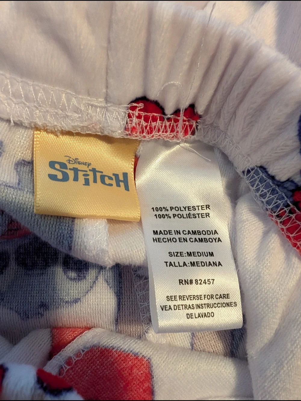Disney White & Red Stitch Heart Pajama Bottoms Sz M - Picture 4 of 4